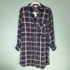 Maurices Womens Black White Plaid Button Up Shirt Dress Size Medium